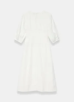 White Linen Puff Sleeve Midi Dress