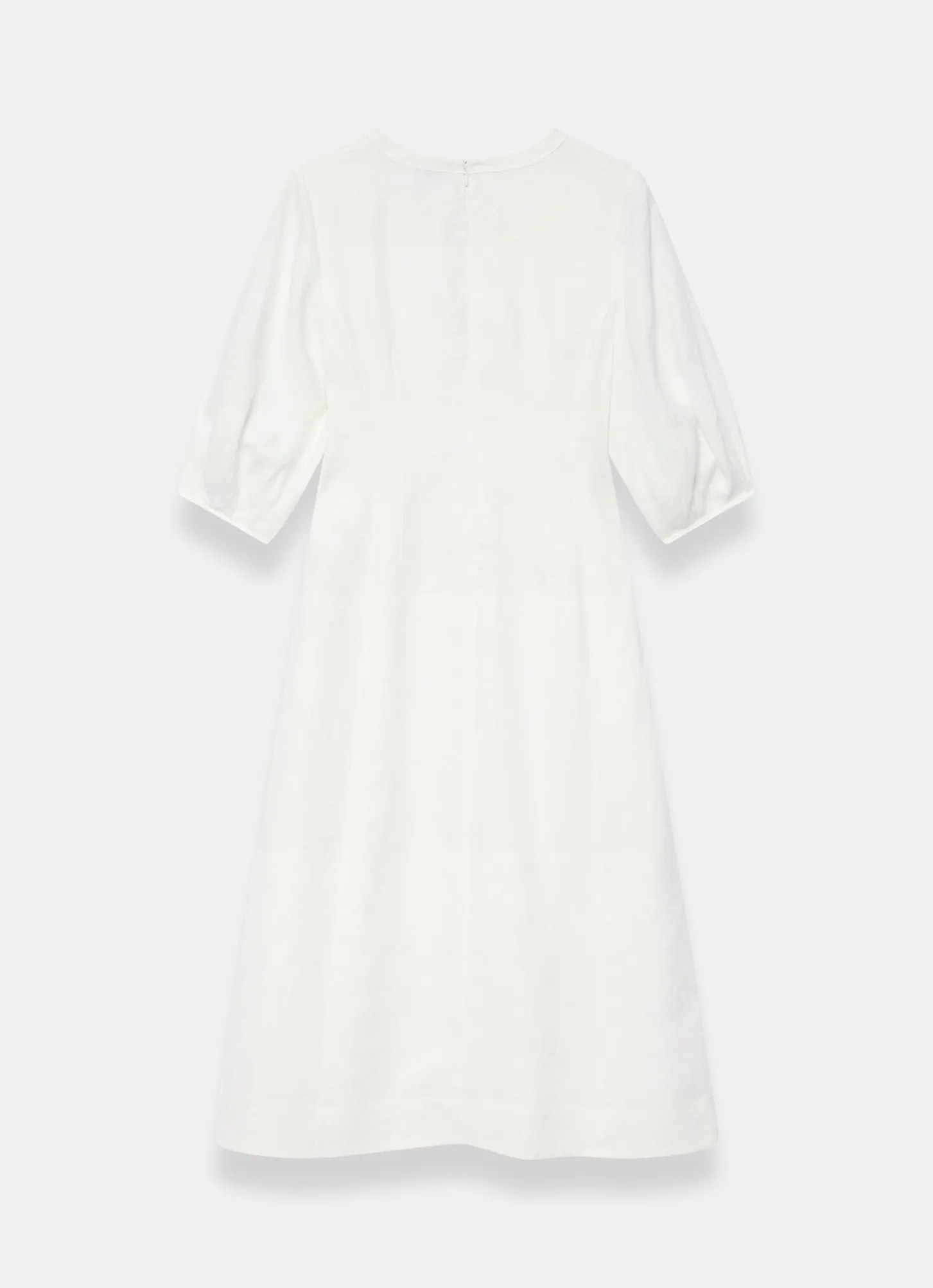 White Linen Puff Sleeve Midi Dress