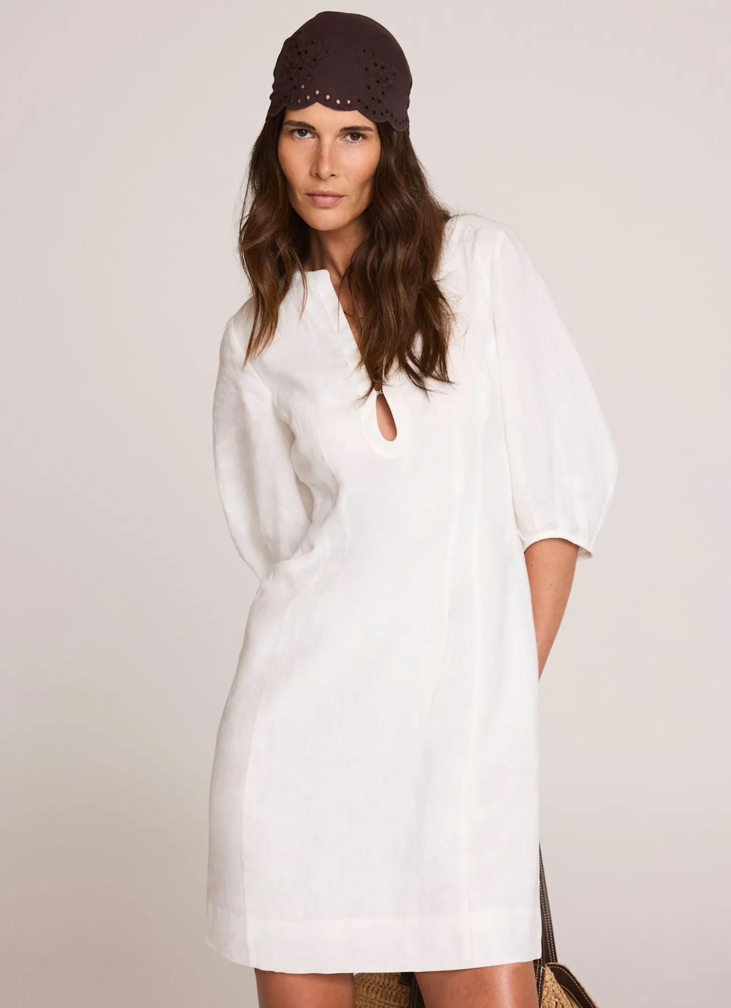 White Linen Puff Sleeve Mini Dress