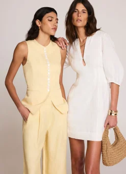 White Linen Puff Sleeve Mini Dress