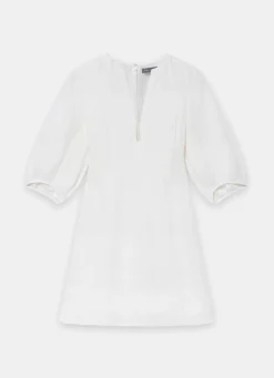 White Linen Puff Sleeve Mini Dress
