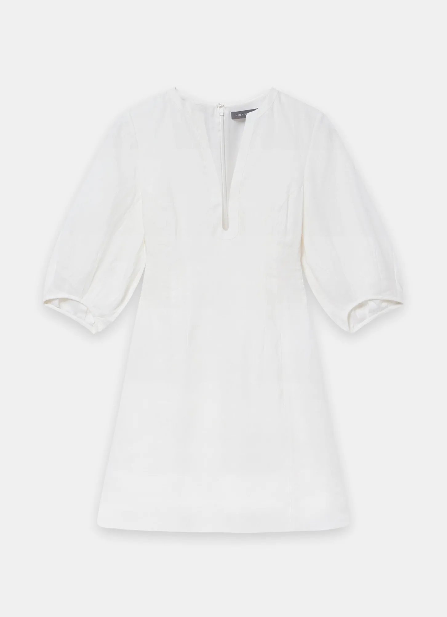 White Linen Puff Sleeve Mini Dress