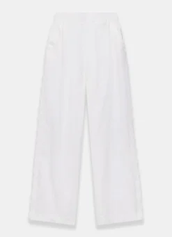 White Linen Scallop Trim Trousers