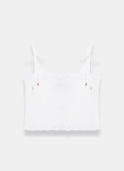 White Linen Shirred Top