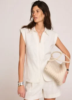 White Linen Sleeveless Shirt