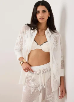 White Mesh Embroidered Shirt