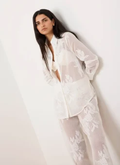 White Mesh Embroidered Shirt