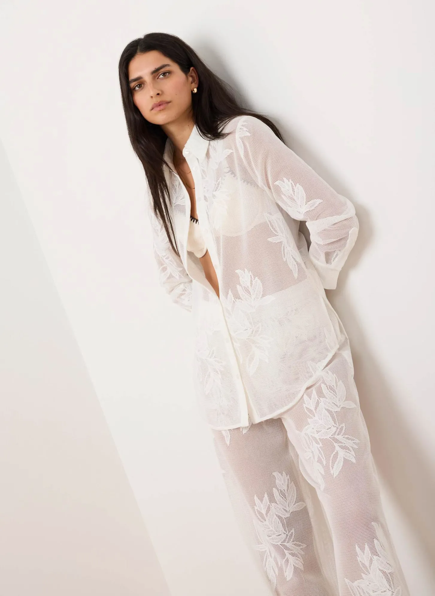White Mesh Embroidered Shirt