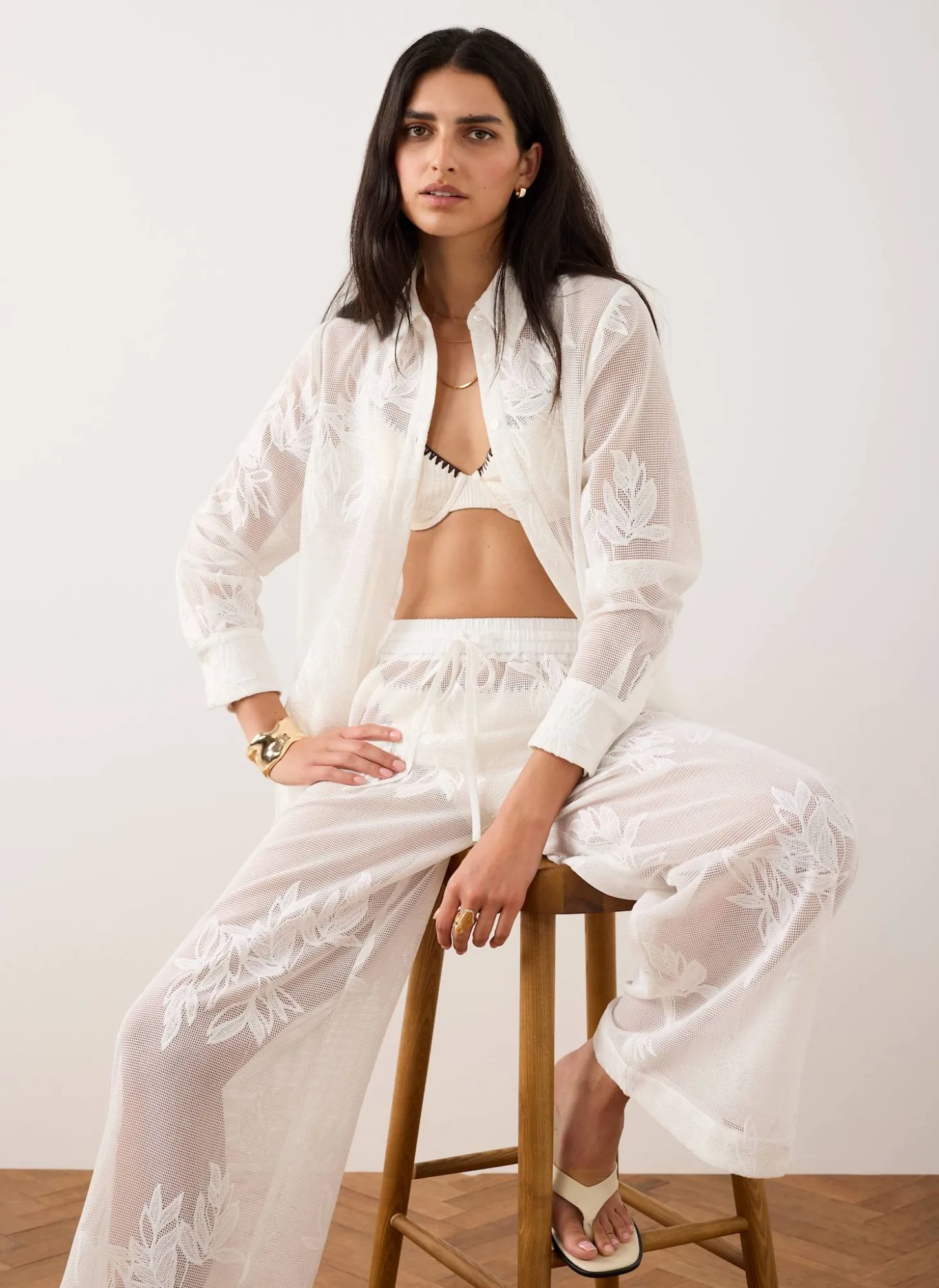 White Mesh Embroidered Shirt