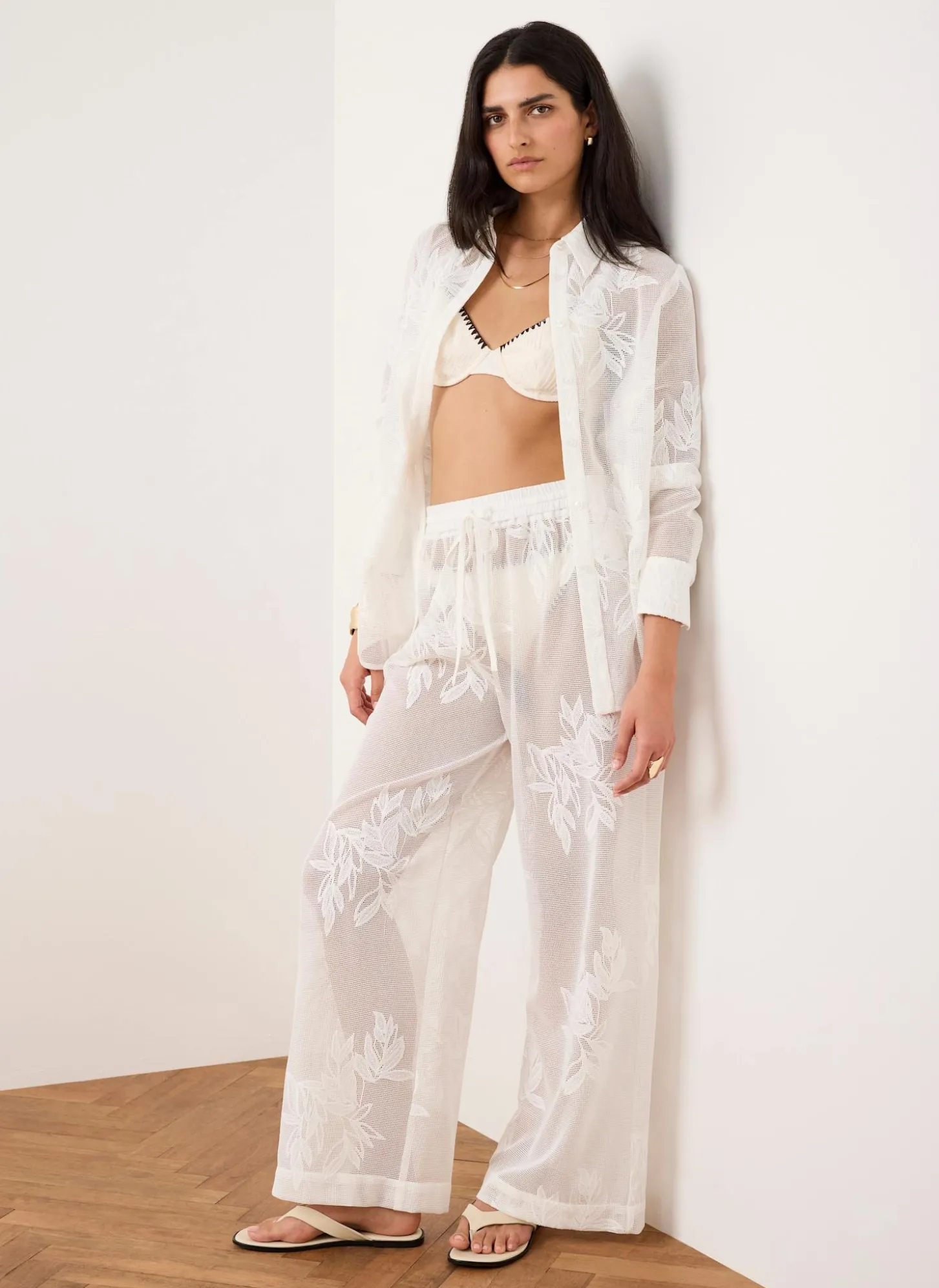 White Mesh Embroidered Shirt