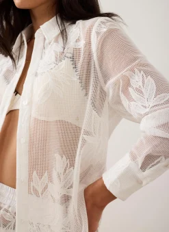 White Mesh Embroidered Shirt