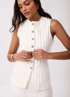 White Pinstripe Denim Waistcoat