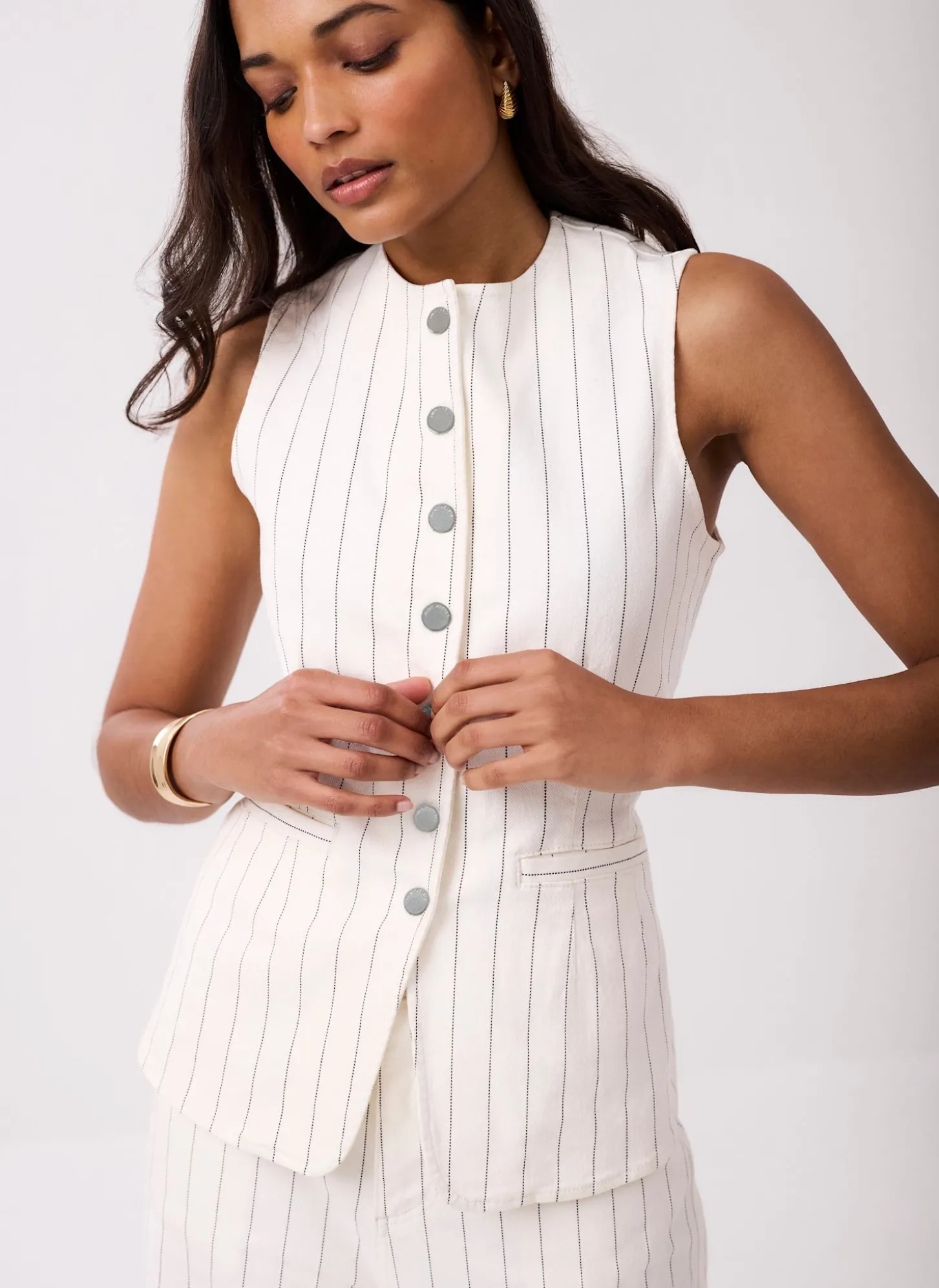 White Pinstripe Denim Waistcoat