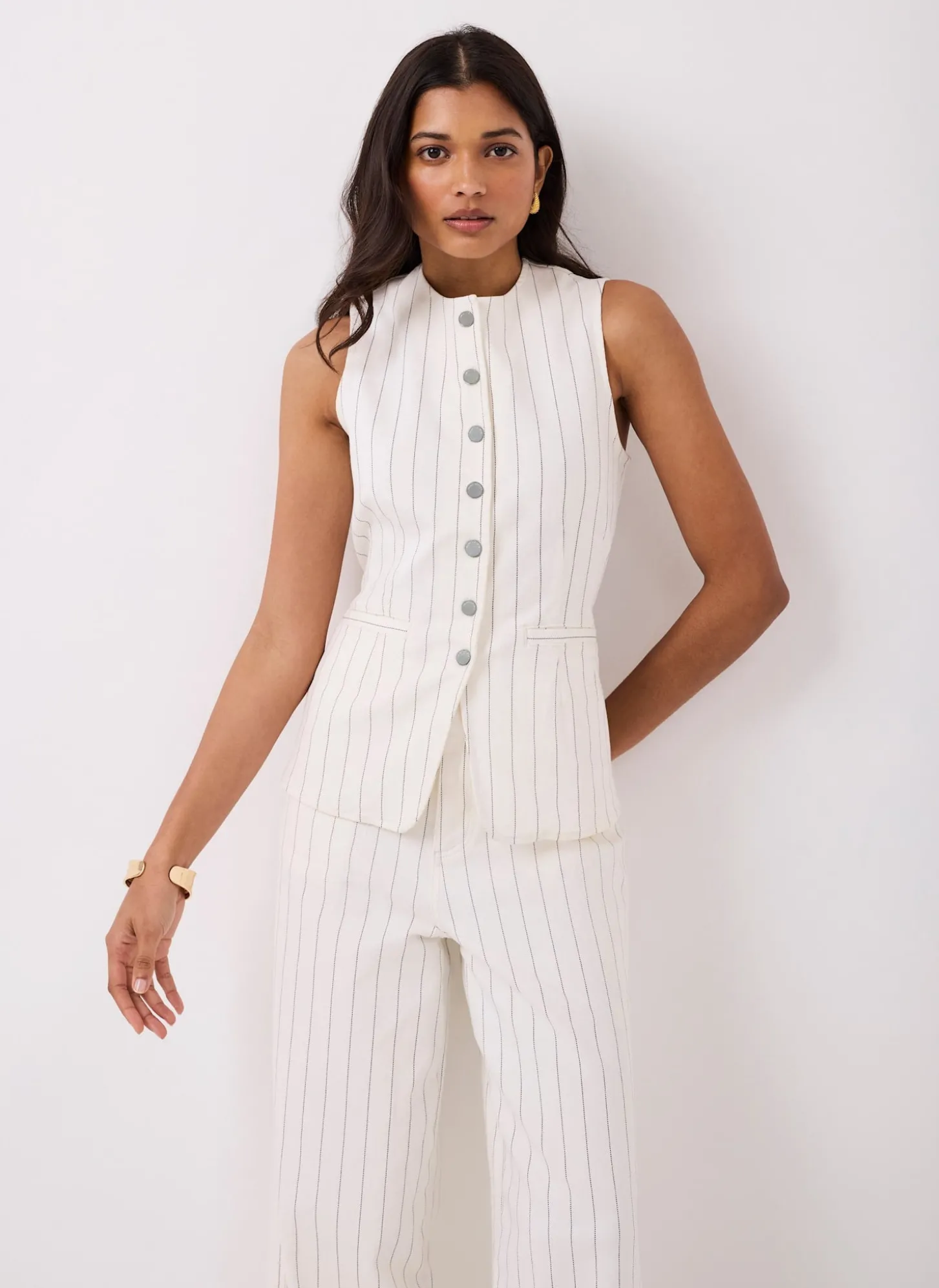 White Pinstripe Denim Waistcoat