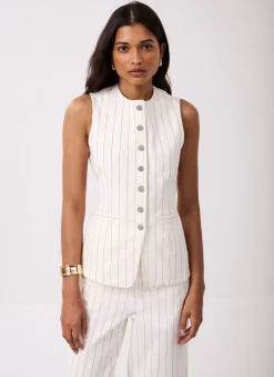 White Pinstripe Denim Waistcoat