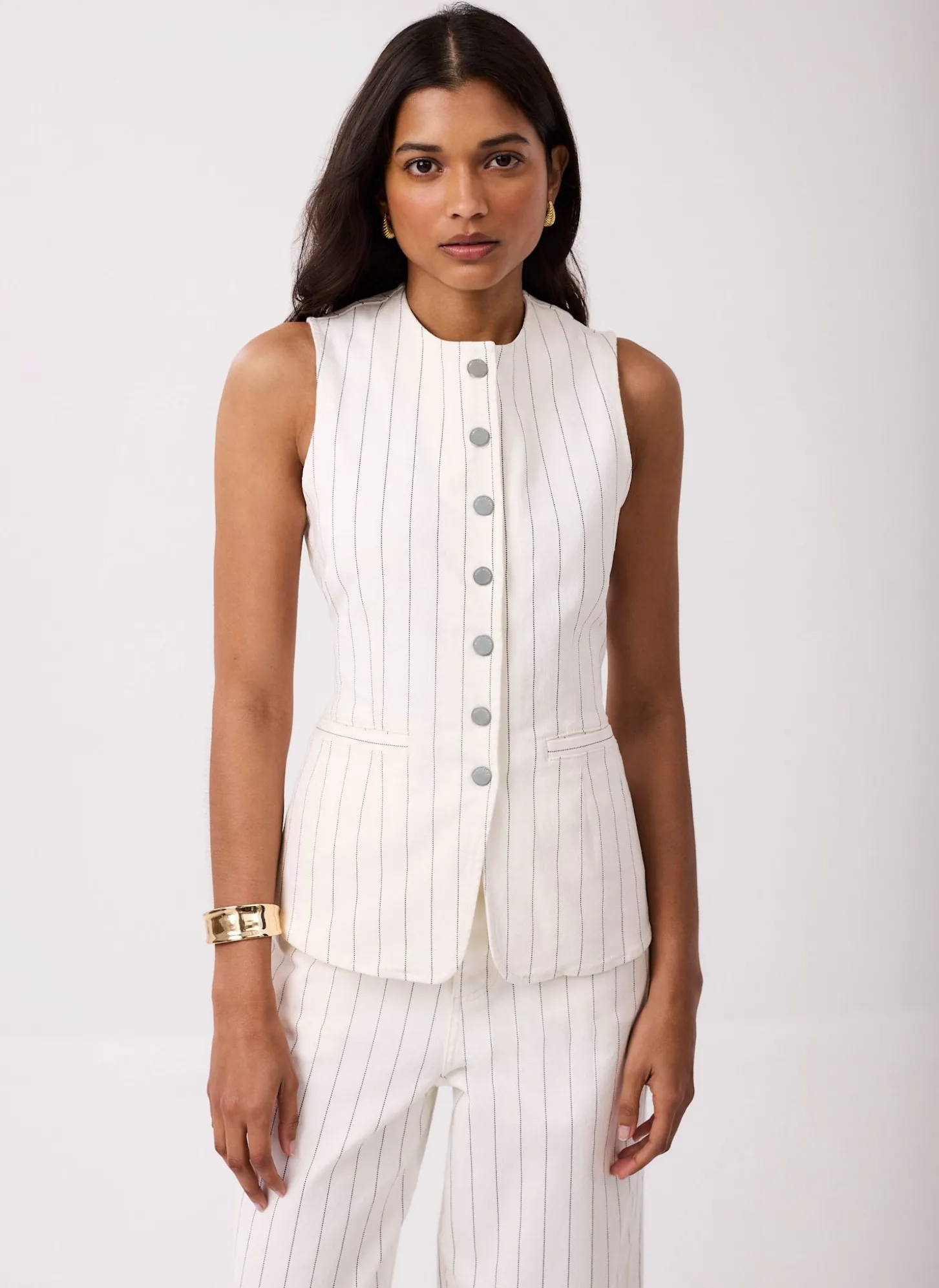 White Pinstripe Denim Waistcoat