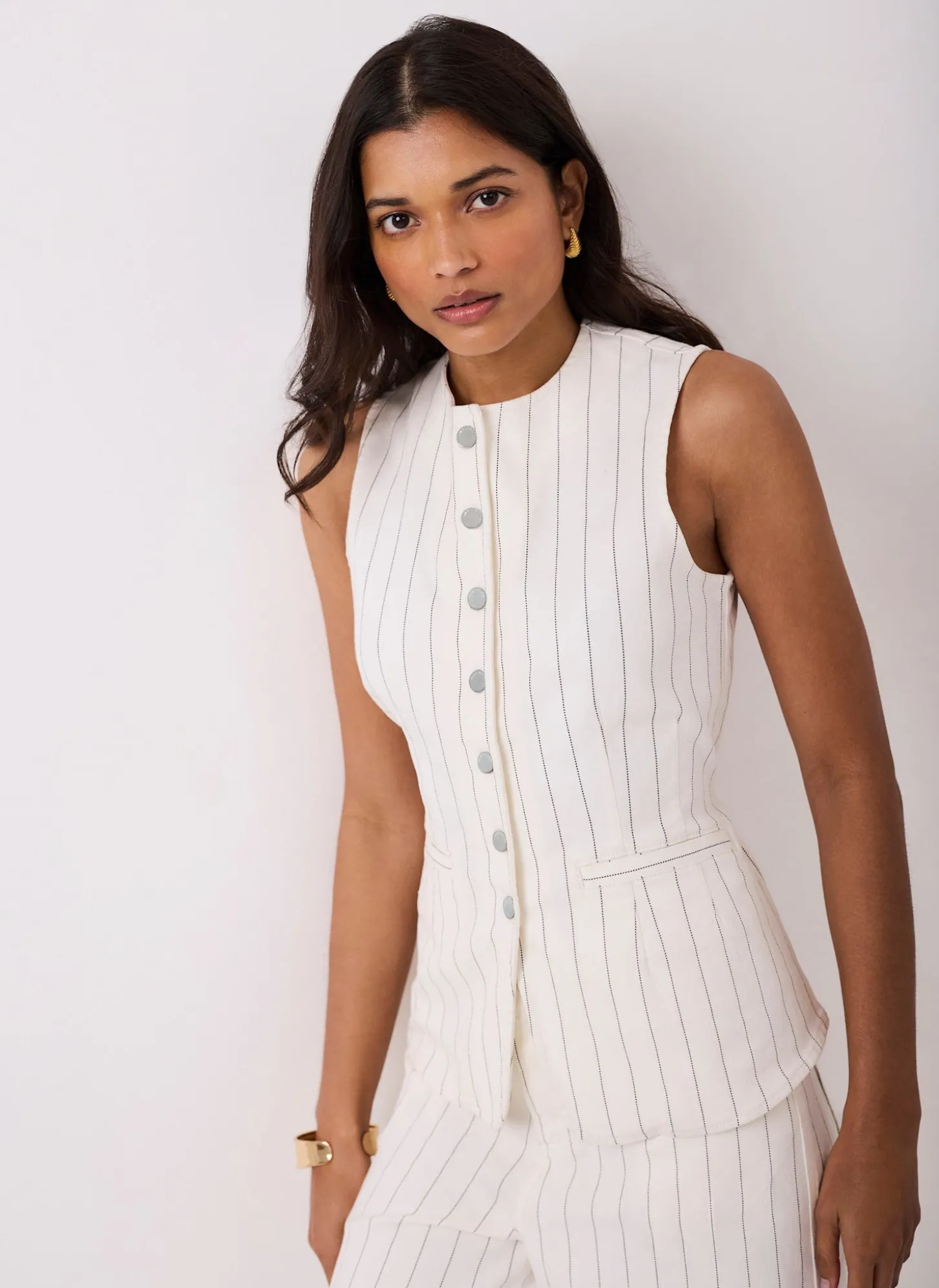 White Pinstripe Denim Waistcoat