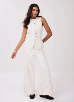 White Pinstripe Wide Jeans