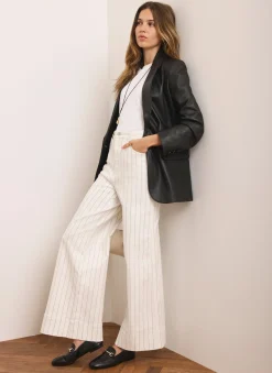White Pinstripe Wide Jeans