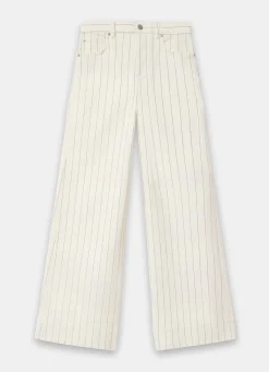 White Pinstripe Wide Jeans