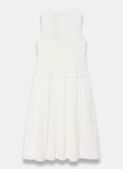 White Ramie Drop Waist Midi Dress