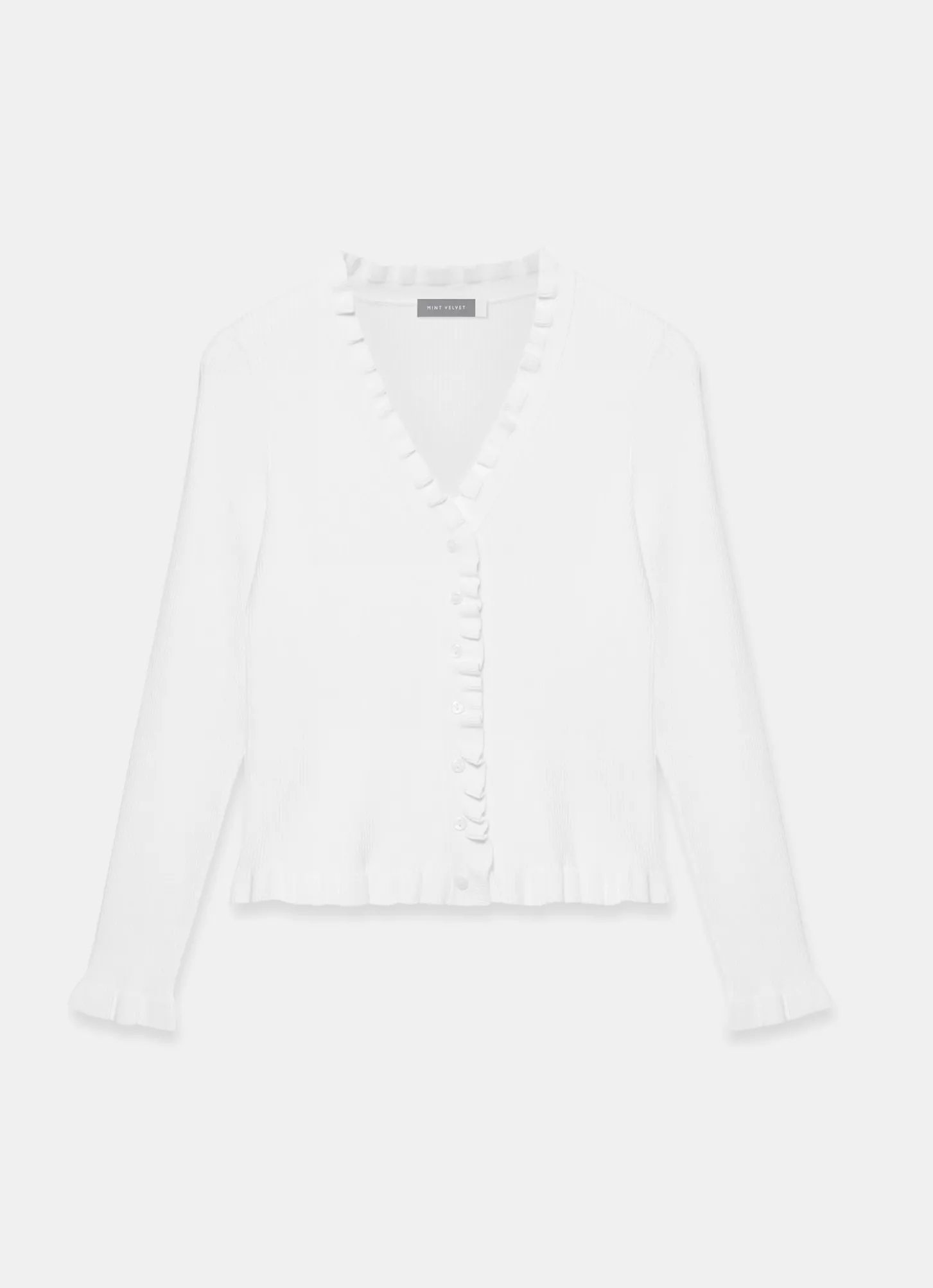 White Ruffle Detail Cardigan
