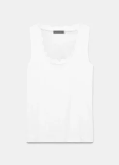 White Scallop Trim Vest Top