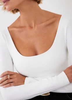 White Scoop Neck Long Sleeve Top