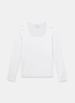 White Scoop Neck Long Sleeve Top