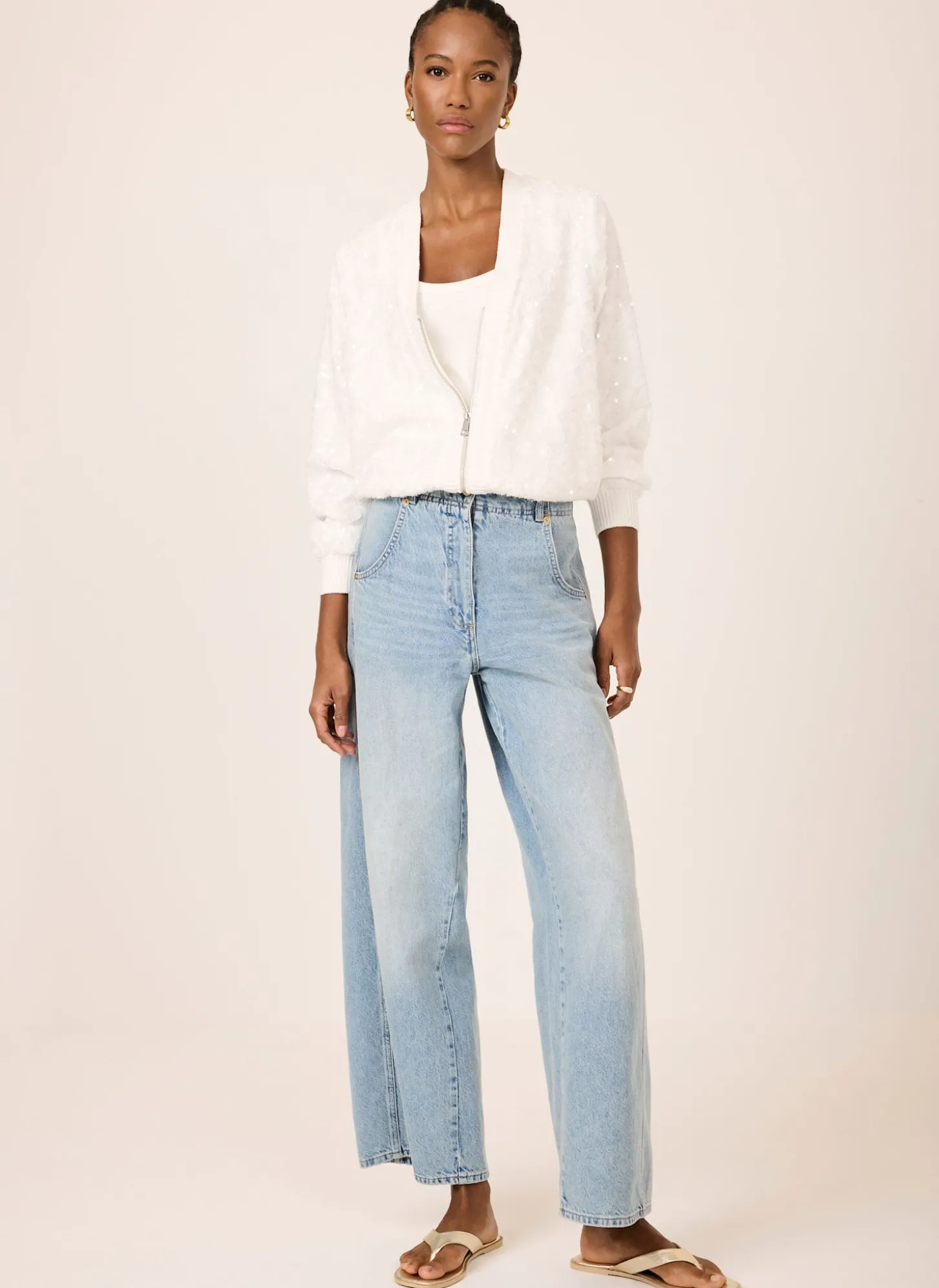 White Sequin Bomber Jacket