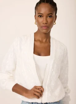 White Sequin Bomber Jacket