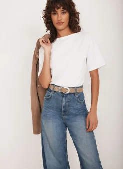 White Slash Neck T Shirt