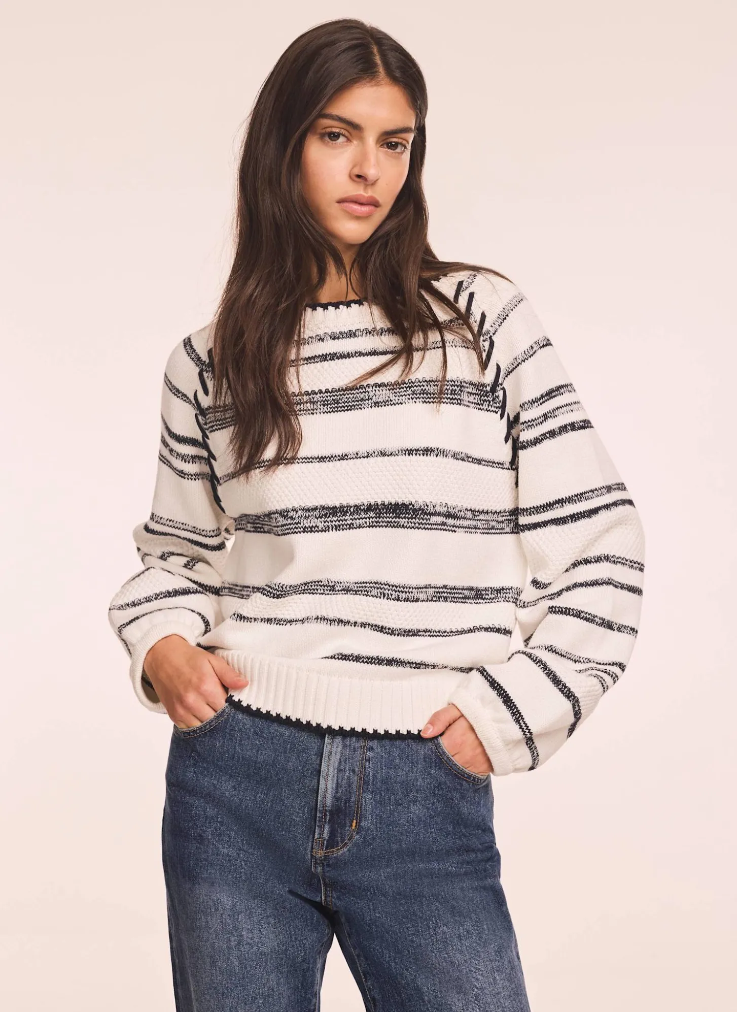 White Striped Cotton Blend Jumper