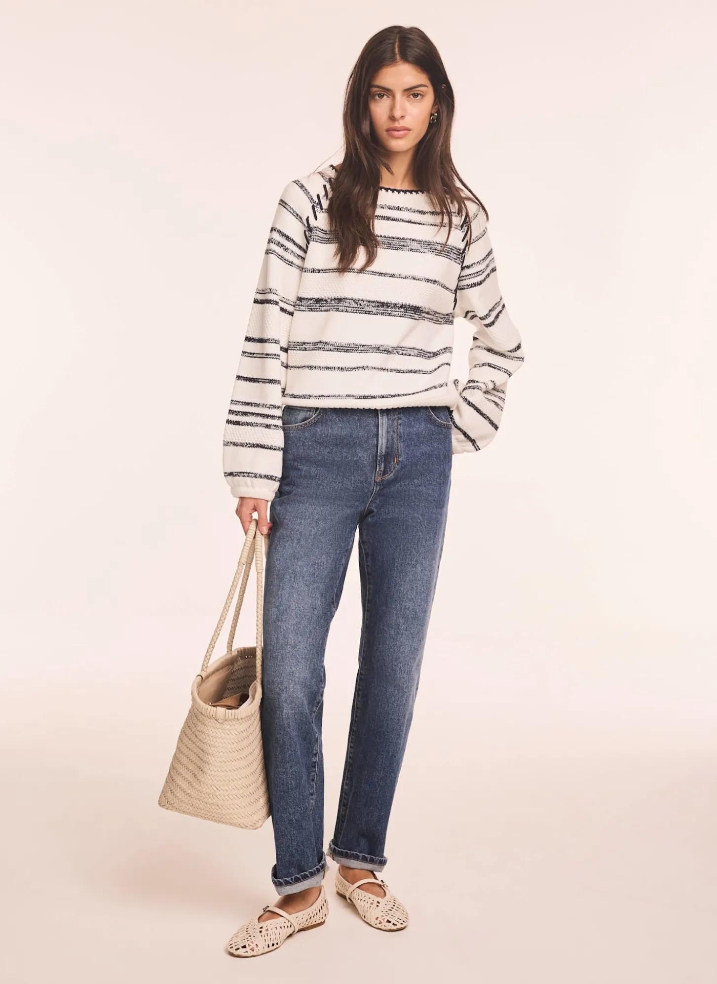 White Striped Cotton Blend Jumper