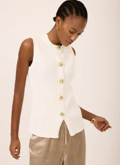 White Sunray Button Knit Sleeveless Top