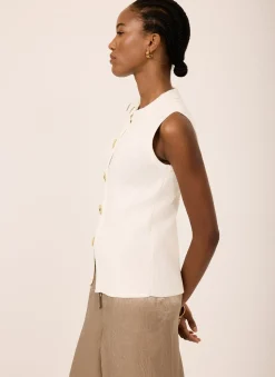 White Sunray Button Knit Sleeveless Top