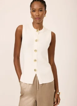 White Sunray Button Knit Sleeveless Top