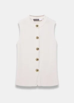 White Sunray Button Knit Sleeveless Top