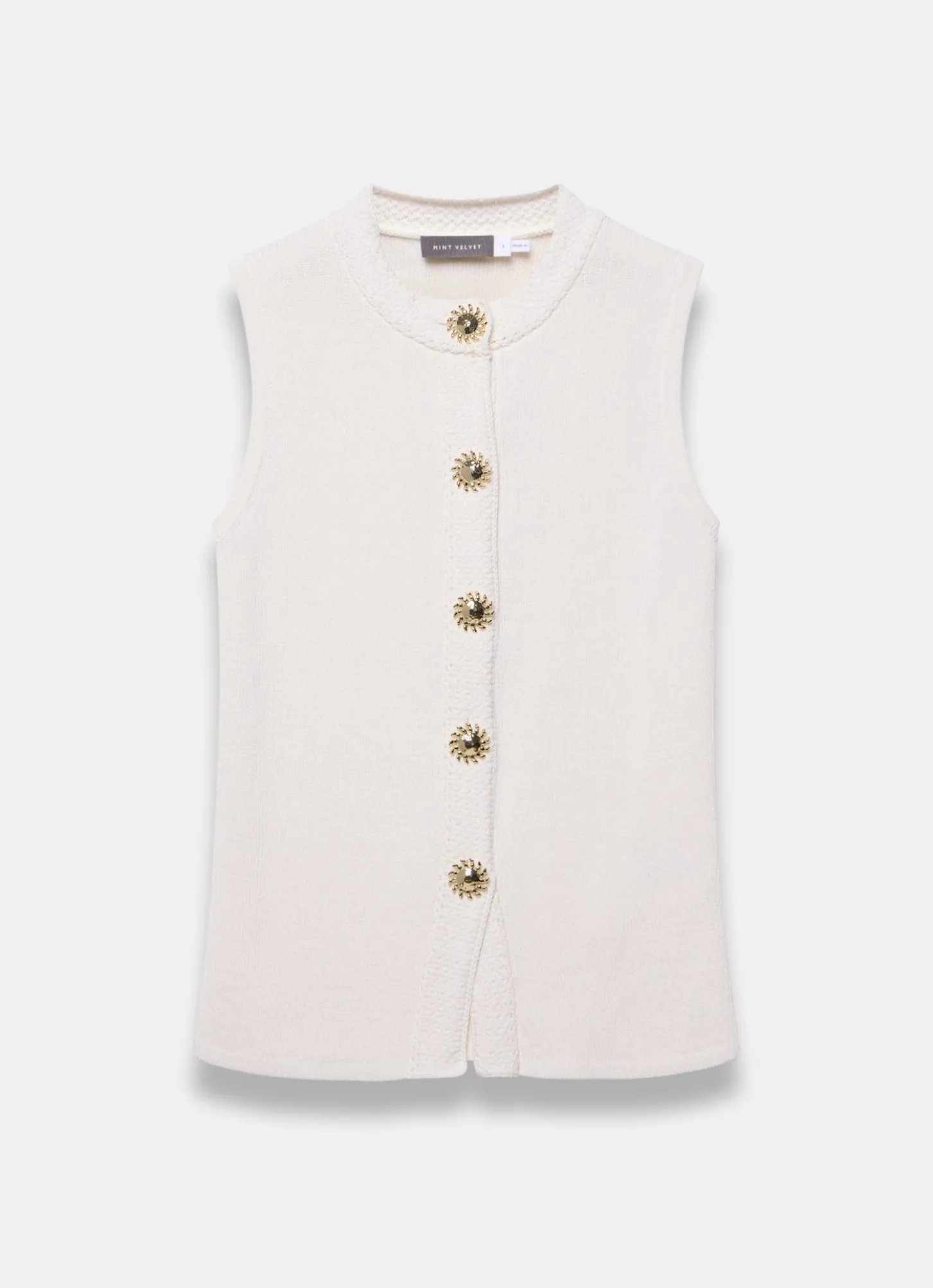 White Sunray Button Knit Sleeveless Top