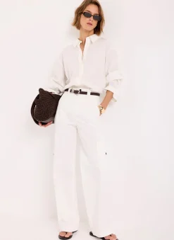 White Utility Chino Wide Leg Trousers