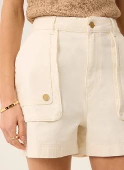 White Utility Pocket Detail Denim Shorts