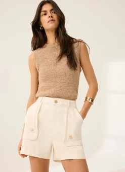 White Utility Pocket Detail Denim Shorts