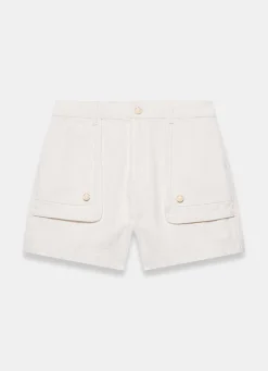 White Utility Pocket Detail Denim Shorts