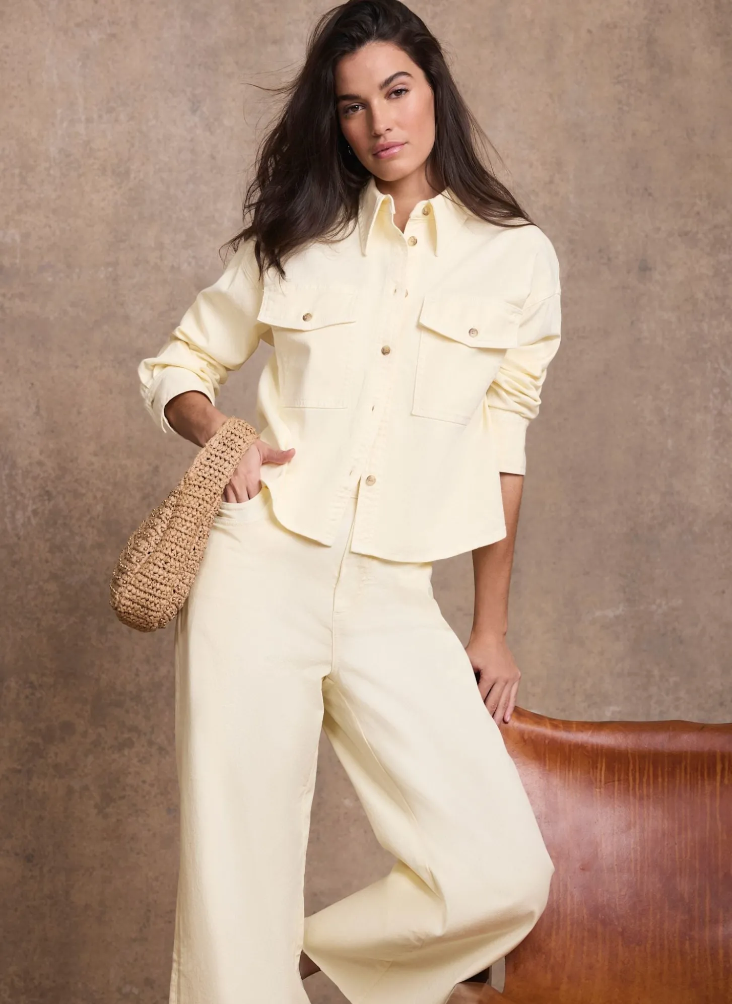 Yellow Ankle Wide Leg Jeans