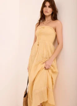 Yellow Cotton Bandeau Midi Dress