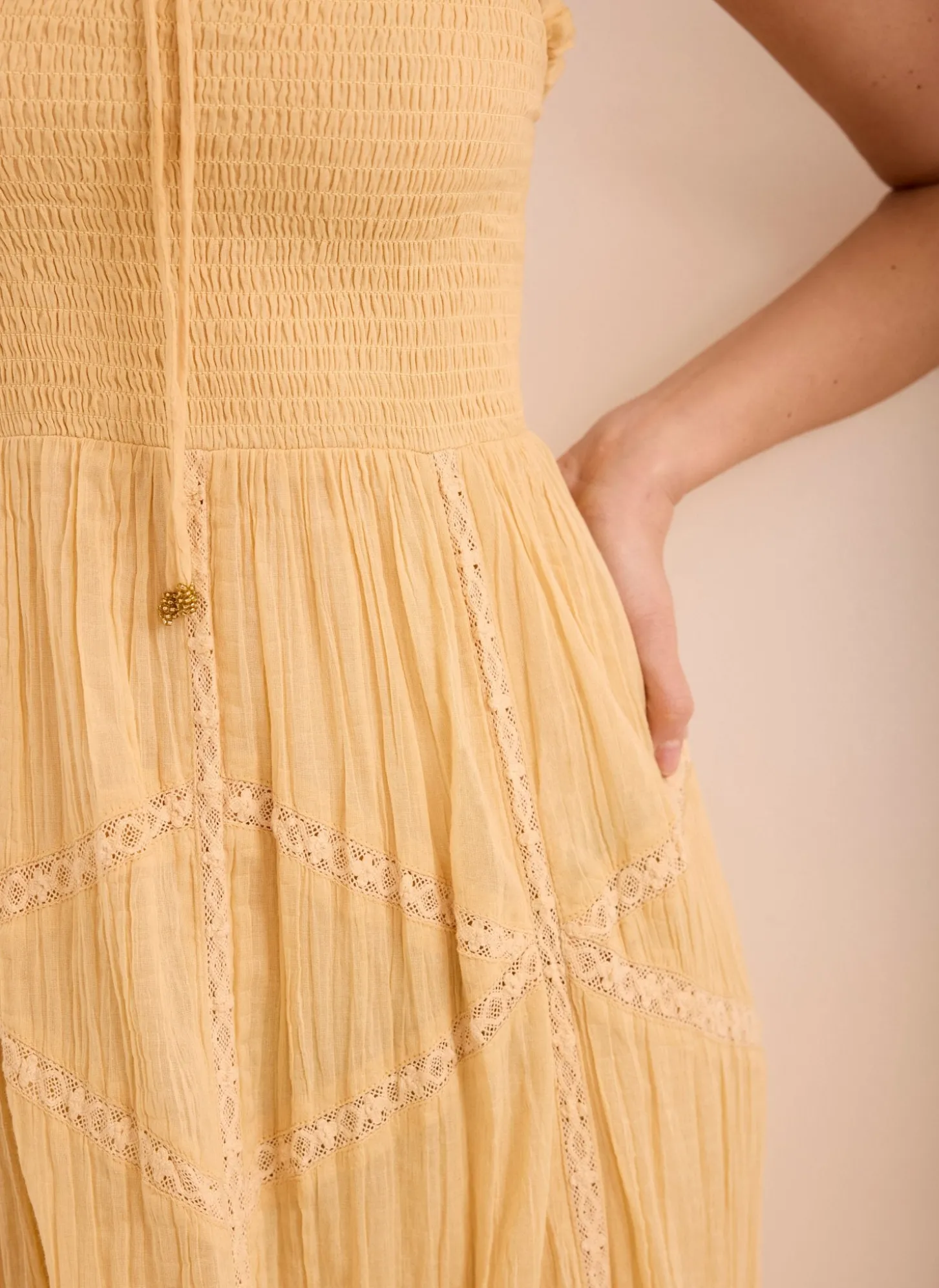 Yellow Cotton Bandeau Midi Dress