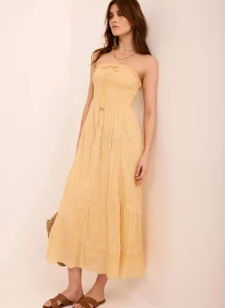 Yellow Cotton Bandeau Midi Dress