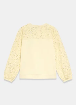 Yellow Cotton Blend Broderie Sweatshirt