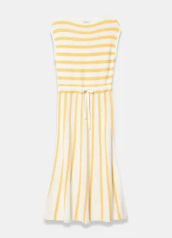 Yellow Cotton Blend Striped Midi Dress