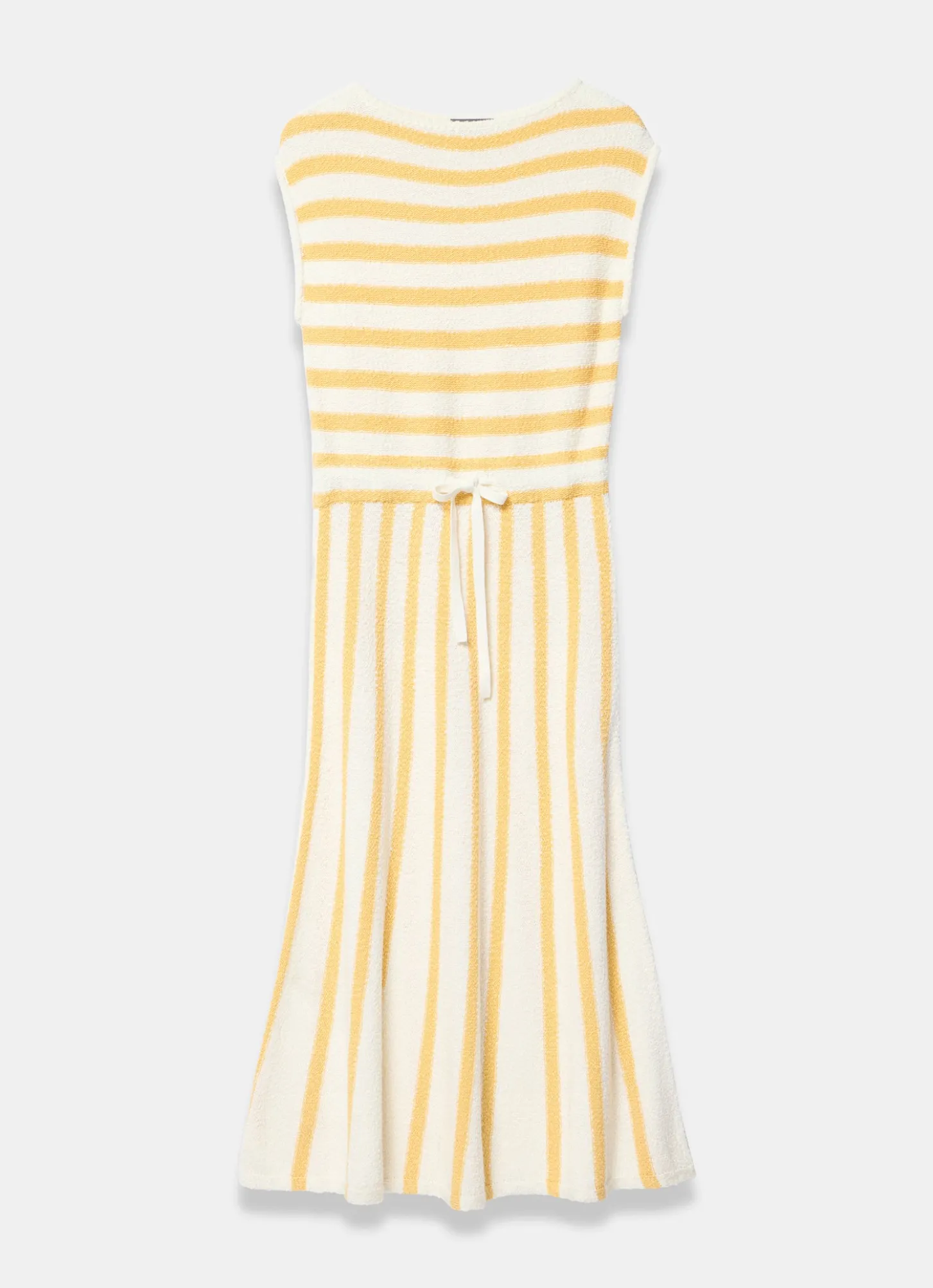 Yellow Cotton Blend Striped Midi Dress